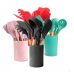 Kit 12 Peças Utensílios Cozinha Em Silicone Maciço E Cabos De Madeira Colheres Espátula