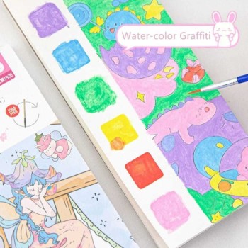 12 Folhas Tinta Com Livros De Atividades Conjunto De Pincel Para Crianças Gouache Graffiti Portátil Desenho De Quadros Colorir Brinquedos