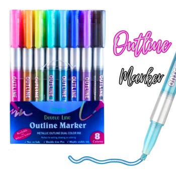 Duas Linhas 8 cores Canetas Brilhantes Metálicas Outline Marcadores Metálica Linha Dupla Arte Caneta Contorno