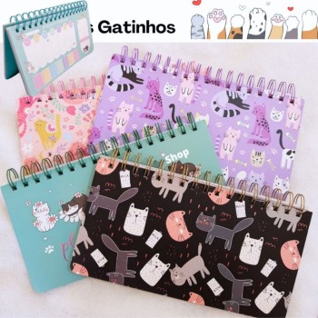Agenda Planner Semanal Diario Mensal Gatinho Capa Dura Decorado Não Datado Papelaria Fofa Gato