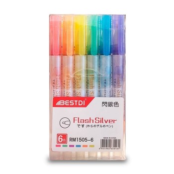 KIT 6 Marca texto de Glitter Flash Colorido Tinta Com Prata Pronto a Entrega Material escolar