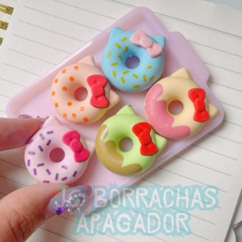 Kit 06 Borracha Gatinho Donuts Fofa Colorida Criativa Kwaii apagadores