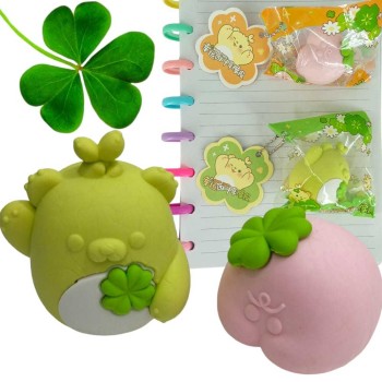 Borracha Desmontável Urso Verde/Bichinho Rosa+Trevo /PAPELARIA