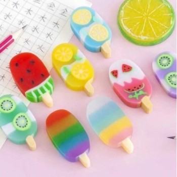 kit 1 com 4 Borracha Escolar Picole frutas ice cream material escolar Kawaii divertida