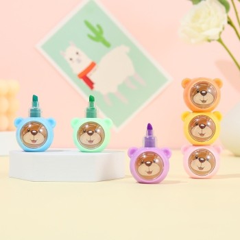 Caneta Mini Marca Texto ursinho Fofinho Conjunto Com 5 cores ( Rosto Marrom )