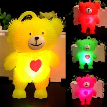 LED Brinquedo Ursinho Com Coraçao Squishy Macio Acende Luz Brilha No Escuro nas cores Roxo, Rosa, Azul, Amarelo, Verde, Laranja