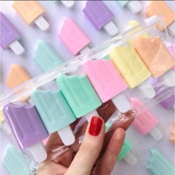 Kit 6 Marca Texto Mini Picolé Sorvete Fofo Formato de Picolés Fluorescente Coloridas e Divertidas Ifantil