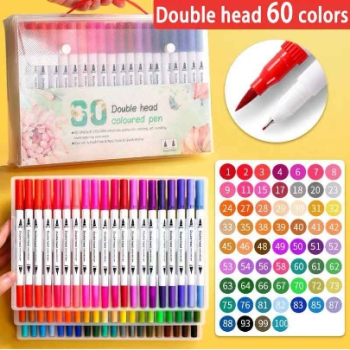 Kit 60 Marcadores Coloridos Conjunto De Cabeça Dupla Caneta Destacadora Pincel De Aquarela Caligrafia De Volta À Escola