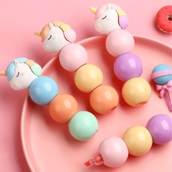 Marca Texto Unicórnio Bola Bolinha Empilhável Kit 3 Cores Papelaria Kawaii
