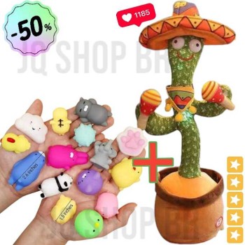 KIT Brinquedo (1 Cacto Falante Dançante +6 PÇS Squishy Bichinho ) Fofo de Apertar Anti Stress Mochi