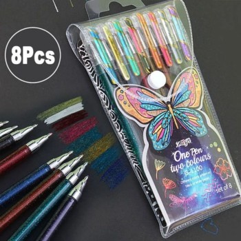 Kit 1 pacote com 8 Peças de Lapis Metalizados Brilhantes Caneta Neon Gel Lantejoura Glitter Borboleta