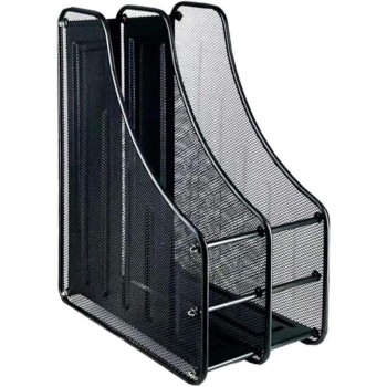 Cesto de metal para mesa com 2 compartimentos/2 Folhas, organizador removível para documentos e revista