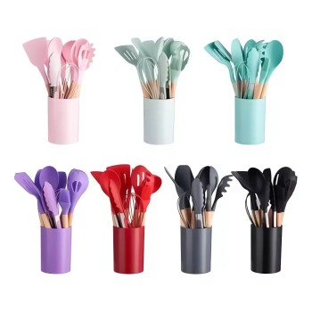 Kit 12 Utensílios De Cozinha Em Silicone E Cabo De Madeira 20208