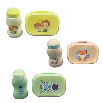 Kit de marmita + garrafa 500ml infantil com colher e garfo - CX-7067